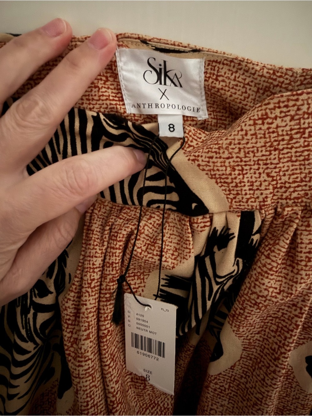 Anthropologie Tan Midi Skirt with Zebra Head Print - Picture 7 of 11